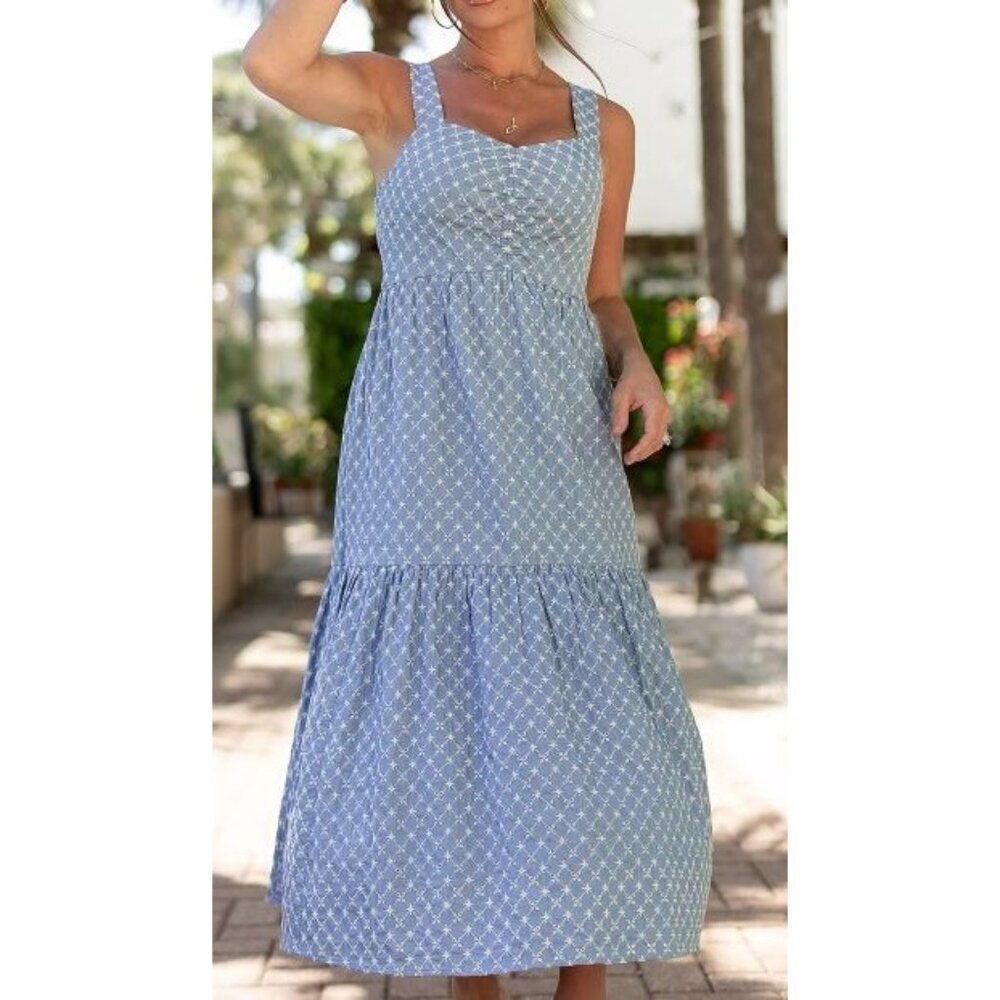 Kittenish Cinched Maxi Dress Women Size Medium Sleeveless Ruffled Hem